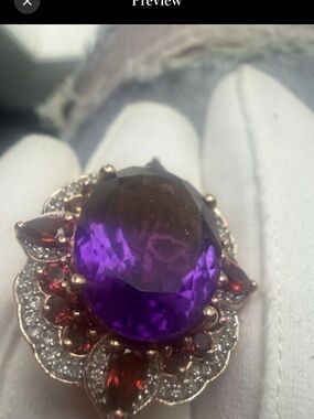 Estate Victoria Wieck Amethyst & Garnet Ring - 925 rose gold vermeil Size 6.25